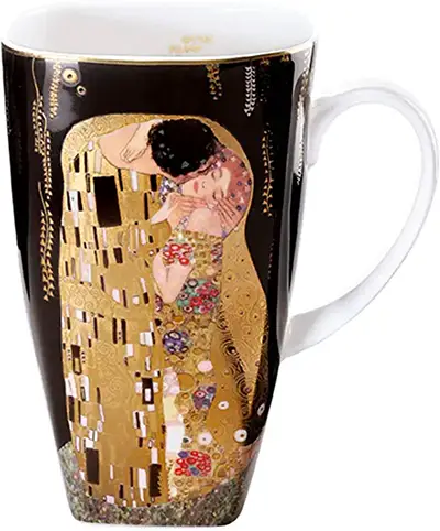 Atelier Harmony Gustav Klimt Tea Coffee Cup Set 4-Piece 2 Cups 2 Spoons The Kiss Porcelain with Gift Box beige 